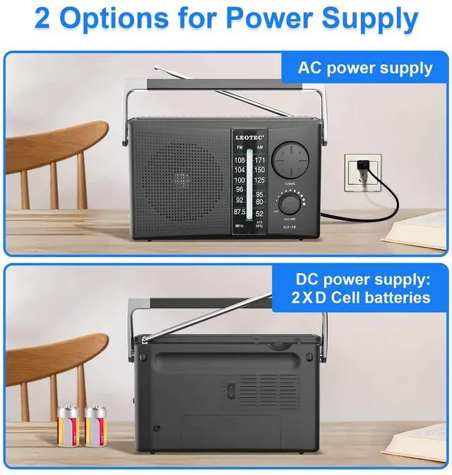 Alt view image 5 of 7 - _Mega Brand Portable AM FM Radio with Best Reception,Battery Operated or AC Power,Big Speaker,Large Tuning Knob,Clear Dial,Earphone Jack for Gift,Elder,Home