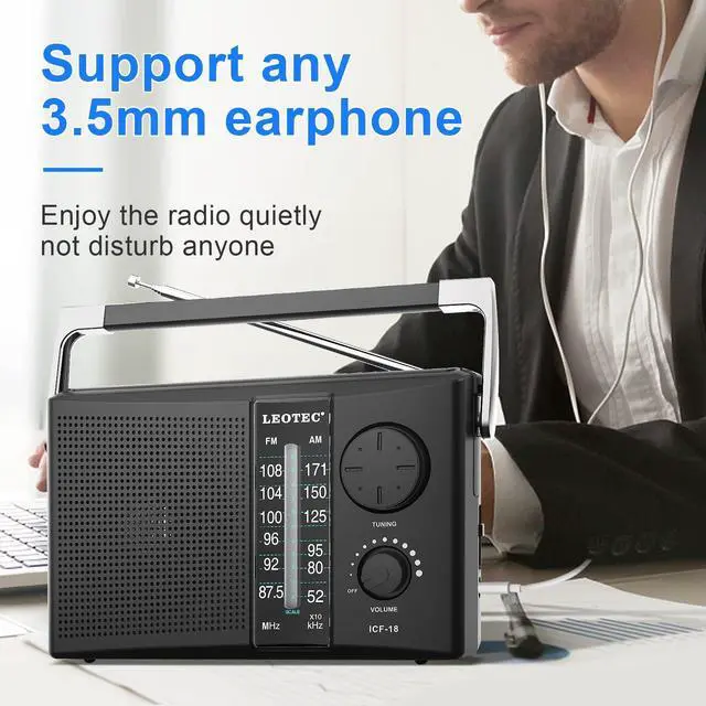 Alt view image 3 of 7 - _Mega Brand Portable AM FM Radio with Best Reception,Battery Operated or AC Power,Big Speaker,Large Tuning Knob,Clear Dial,Earphone Jack for Gift,Elder,Home