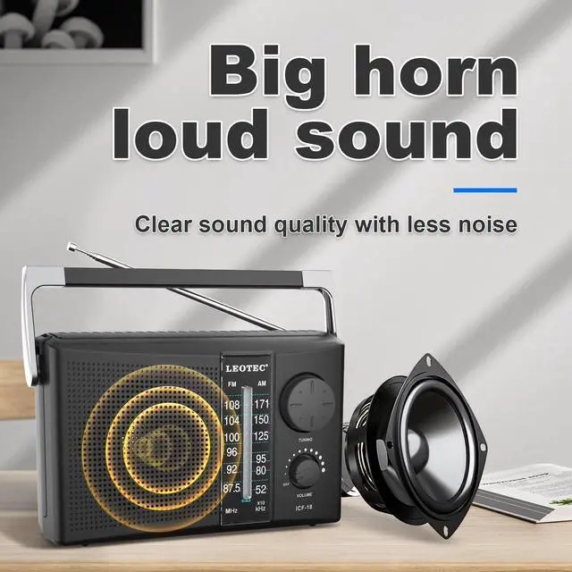 Alt view image 7 of 7 - _Mega Brand Portable AM FM Radio with Best Reception,Battery Operated or AC Power,Big Speaker,Large Tuning Knob,Clear Dial,Earphone Jack for Gift,Elder,Home