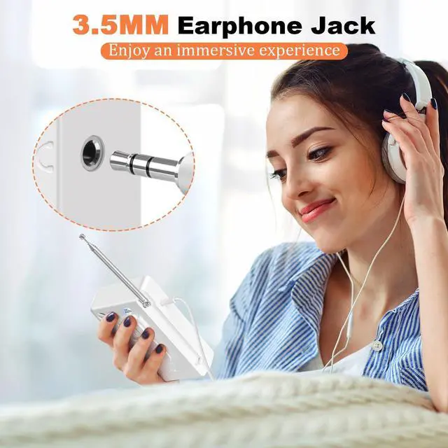 Alt view image 3 of 7 - _Mega Brand Portable Radio AM FM, Pocket Radios with Excellent Reception, Speaker & Headphone Jack, Battery Operated Mini Transistor Radios with Back Clip for Indoor, Outdoor, Gift for Elderly (White)