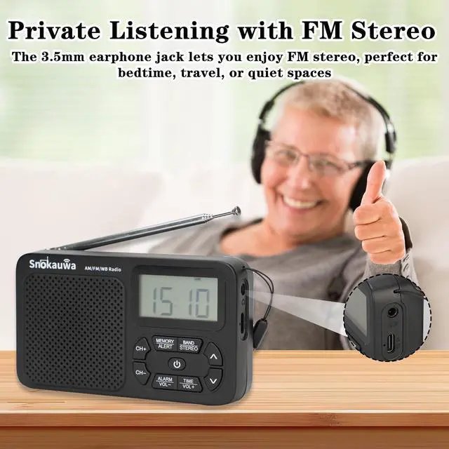 Alt view image 3 of 7 - _Mega Brand Emergency Weather RadioAM/FM NOAA Portable Weather Radios with Dual Mode Storage, Digital Tuner, Sleep Timer for Home Outdoor Gift (Black)