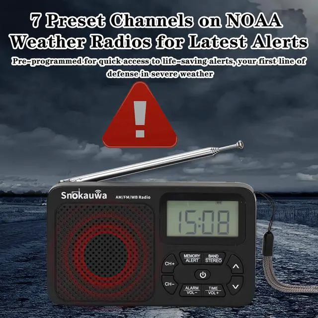 Alt view image 7 of 7 - _Mega Brand Emergency Weather RadioAM/FM NOAA Portable Weather Radios with Dual Mode Storage, Digital Tuner, Sleep Timer for Home Outdoor Gift (Black)