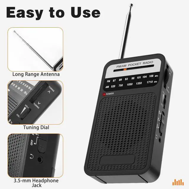 Alt view image 4 of 7 - Portable Radio AM FM with Long Range Reception, _Mega Brand Transistor Radio with Loud Speaker, Headphone Jack, 2AA Battery Operated, Loud Speaker, Suitable for Indoor, Outdoor and Emergency Use