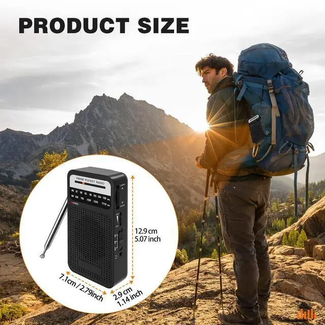 Alt view image 6 of 7 - Portable Radio AM FM with Long Range Reception, _Mega Brand Transistor Radio with Loud Speaker, Headphone Jack, 2AA Battery Operated, Loud Speaker, Suitable for Indoor, Outdoor and Emergency Use