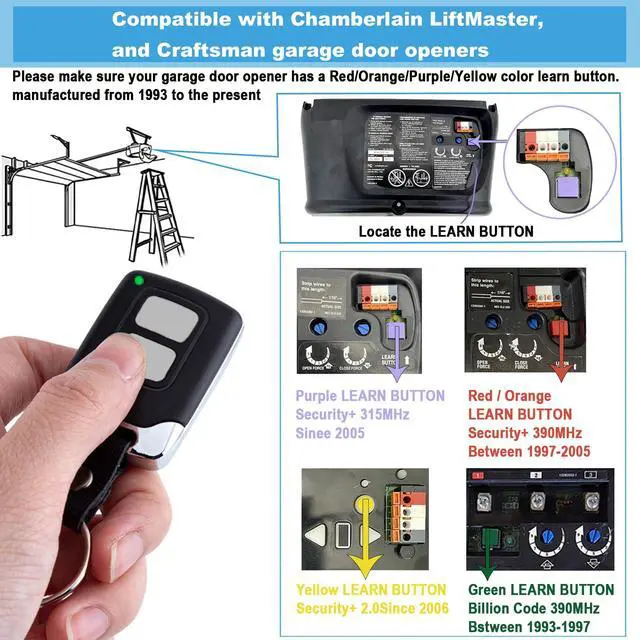 Alt view image 2 of 7 - _Mega Brand 2 Garage Door Opener Remote, for Lift Master Chamberlain Craftsman Garage Door Opener Remote 893LM 893Max 891LM 971LM 973LM 371LM 373LM,Learn Button Garage Door Remote