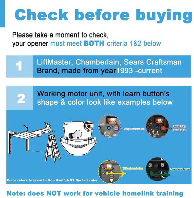 Alt view image 3 of 7 - _Mega Brand 2 Garage Door Opener Remote, for Lift Master Chamberlain Craftsman Garage Door Opener Remote 893LM 893Max 891LM 971LM 973LM 371LM 373LM,Learn Button Garage Door Remote