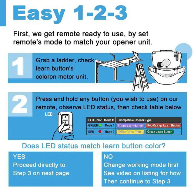 Alt view image 4 of 7 - _Mega Brand 2 Garage Door Opener Remote, for Lift Master Chamberlain Craftsman Garage Door Opener Remote 893LM 893Max 891LM 971LM 973LM 371LM 373LM,Learn Button Garage Door Remote