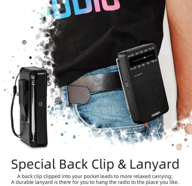 Alt view image 6 of 6 - J-166 Portable Radio AM FM, Gifts for Dad and Mom, Battery Operated Radio with Tuning Light, Back Clip, Excellent Reception, AM FM Radios Portable, Transistor Radios