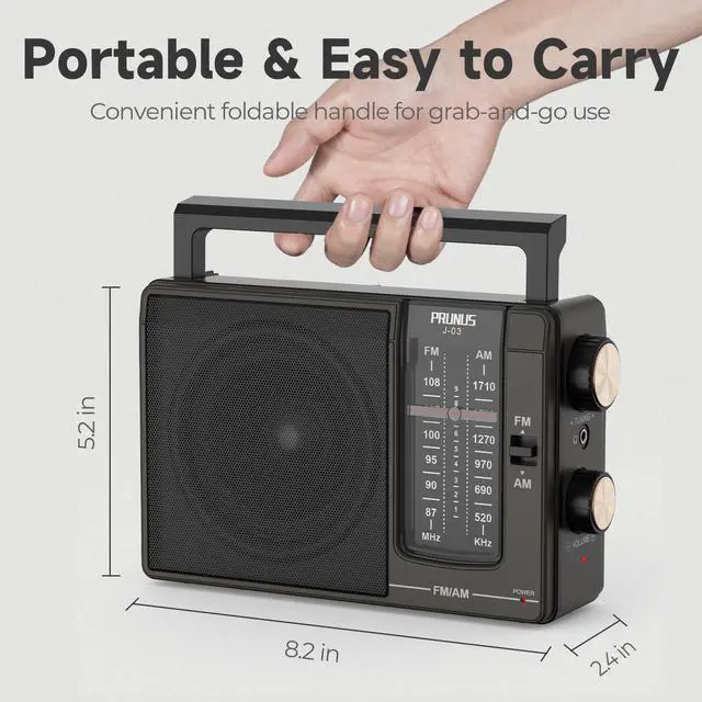 Alt view image 3 of 6 - _Mega Brand J-03 AM FM Radio Portable Plug in Wall or AA Battery Operated for Home/Outdoor,Large Speaker Excellent Sound,Excellent Reception 19.5 ant,Large Tuning Knobs for Easy to Use