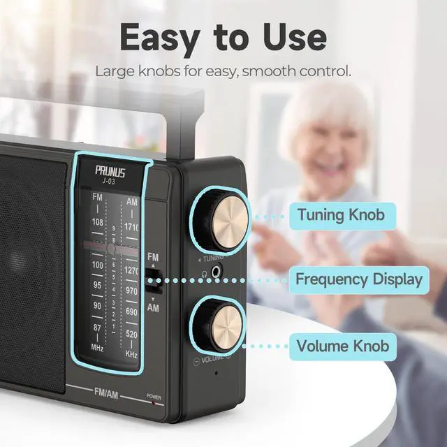 Alt view image 4 of 6 - _Mega Brand J-03 AM FM Radio Portable Plug in Wall or AA Battery Operated for Home/Outdoor,Large Speaker Excellent Sound,Excellent Reception 19.5 ant,Large Tuning Knobs for Easy to Use