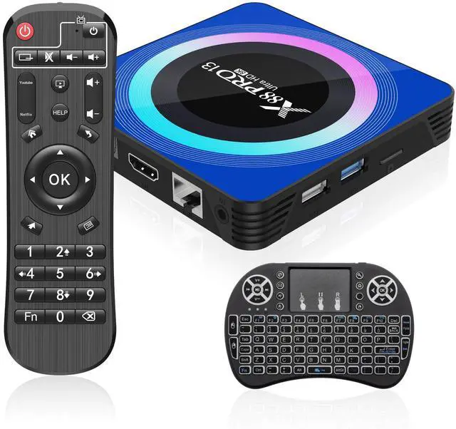 Main image of _Mega Brand Android 13.0 TV Box, 6K 8K Android Box with 4GB RAM 64GB ROM RK3528 Quad-Core Support WiFi6 2.4Ghz/5.0Ghz HDR10 BT 5.0 H.265 USB 2.0 3.0 3D Ethernet with Mini Backlit Keyboard