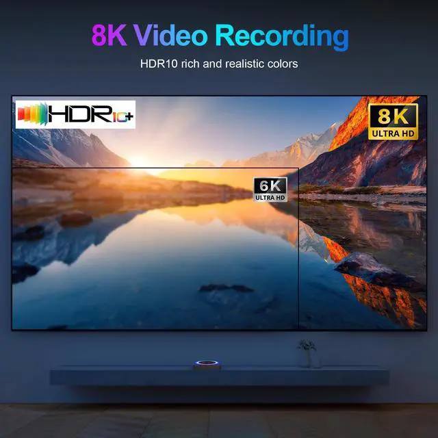 Alt view image 6 of 7 - _Mega Brand Android 13.0 TV Box, 6K 8K Android Box with 4GB RAM 64GB ROM RK3528 Quad-Core Support WiFi6 2.4Ghz/5.0Ghz HDR10 BT 5.0 H.265 USB 2.0 3.0 3D Ethernet with Mini Backlit Keyboard