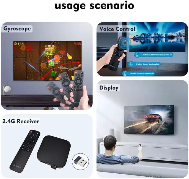 Alt view image 4 of 7 - BPR1S Plus Air Mouse Remote 2026 New BT & 2.4G RF Replacement Remote with USB Receiver and Voice Control Supports 6-Axis Gyro IR Learning for Android TV Box TV Stick Smart Set Top Box