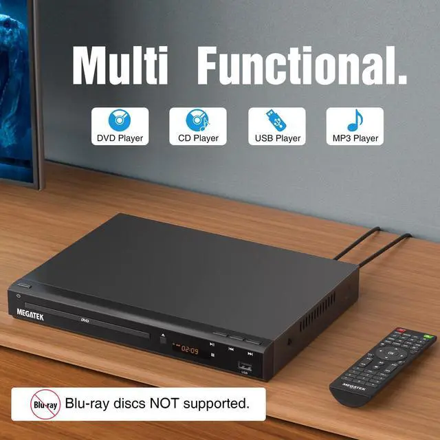 Alt view image 2 of 7 - _Mega Brand Region-Free HDMI DVD Player for TV, Compact CD/DVD Player for Smart TV, USB Port, Plays All Region DVDs & Multi Formats, Metal Housing, HDMI/RCA Cables & Remote Included