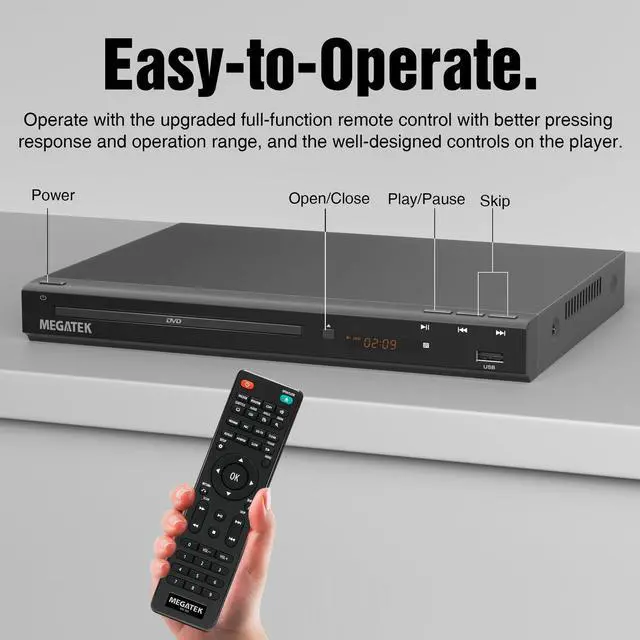 Alt view image 7 of 7 - _Mega Brand Region-Free HDMI DVD Player for TV, Compact CD/DVD Player for Smart TV, USB Port, Plays All Region DVDs & Multi Formats, Metal Housing, HDMI/RCA Cables & Remote Included