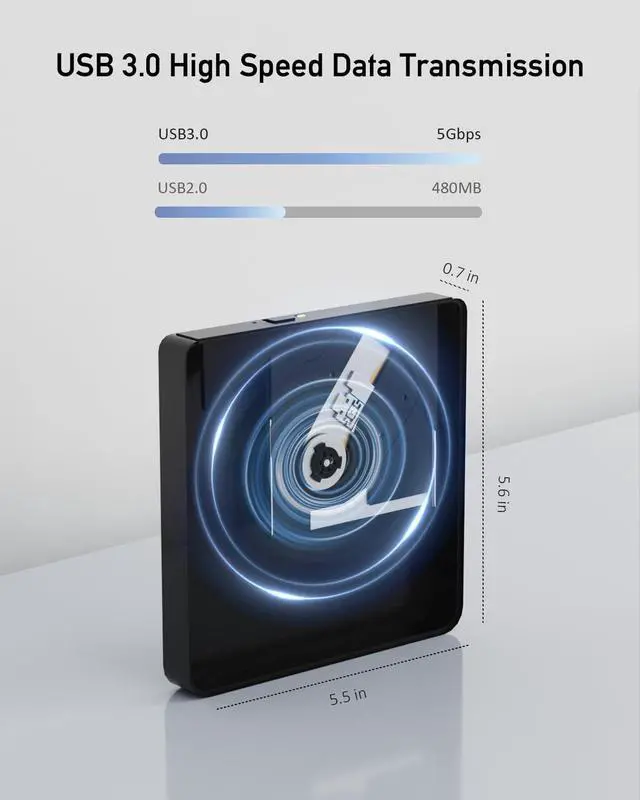 Alt view image 3 of 7 - _Mega Brand External CD/DVD Drive for Laptop with USB 3.0 & Type-C, Portable DVD Burner, External Disc Drive, CD Reader for Laptop, Lightweight USB CD/DVD External Drive Compatible with PC