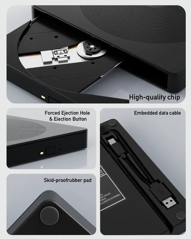 Alt view image 5 of 7 - _Mega Brand External CD/DVD Drive for Laptop with USB 3.0 & Type-C, Portable DVD Burner, External Disc Drive, CD Reader for Laptop, Lightweight USB CD/DVD External Drive Compatible with PC