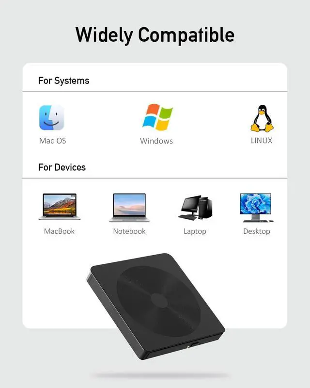 Alt view image 7 of 7 - _Mega Brand External CD/DVD Drive for Laptop with USB 3.0 & Type-C, Portable DVD Burner, External Disc Drive, CD Reader for Laptop, Lightweight USB CD/DVD External Drive Compatible with PC