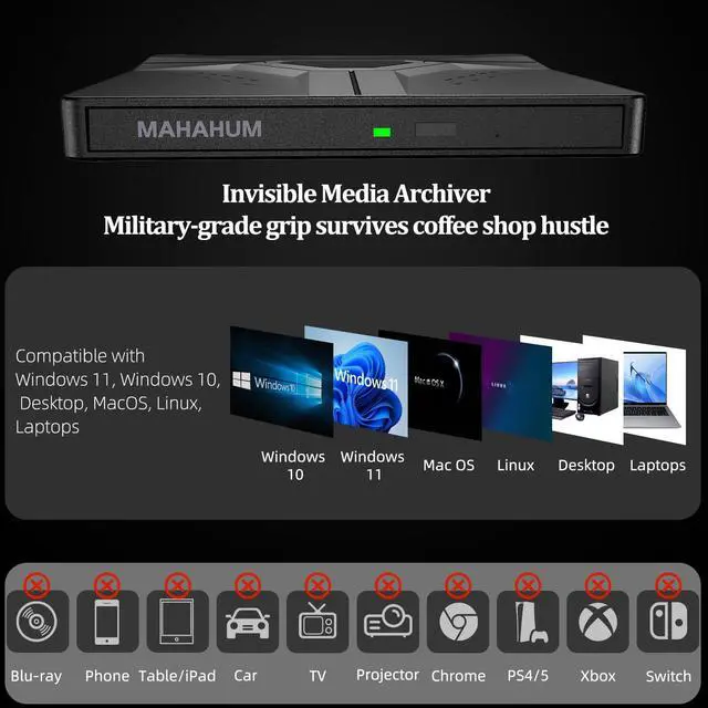 Alt view image 5 of 7 - _Mega Brand Br External CD/DVD Drive for Laptop,8-in-1 Plug&Play USB DVD Drive DVD Player Portable CD Burner External Disk Drive Compatible with Desktop PC Windows 11/10/8 Linux Mac OS Mac MacBook Pro