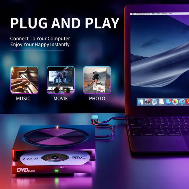 Alt view image 5 of 7 - _Mega Brand External CD/DVD Drive,DVD Player for Laptop,6 in 1 Portable DVD Reader Writer ROM Drive,USB CD Burner External Disk Drive Compatible with Laptop Desktop Mac,Windows 11/10/8/7 Linux OS