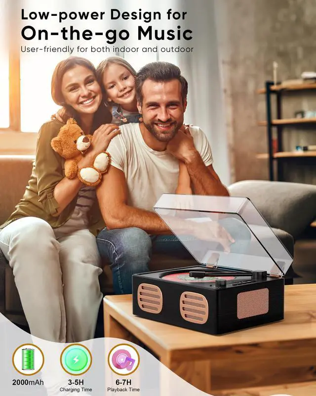 Alt view image 4 of 7 - _Mega Brand Portable Retro CD Player with Bluetooth and Dual HiFi Speakers, LED Screen, Desktop Vintage Wooden CD Music Player for Home, Dust Cover, Remote Control, AUX/USB Playback, Black Rose Gold
