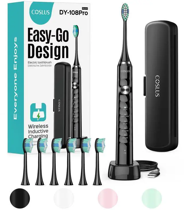 Main image of _Mega Brand Sonic Electric Toothbrush for Adults:47000 VPM for Deep Cleaning & Whitening with Travel Case - 5 Modes for Sensitive Teeth & Braces,Wireless Charging,6 Brush Heads for Home Family,Black