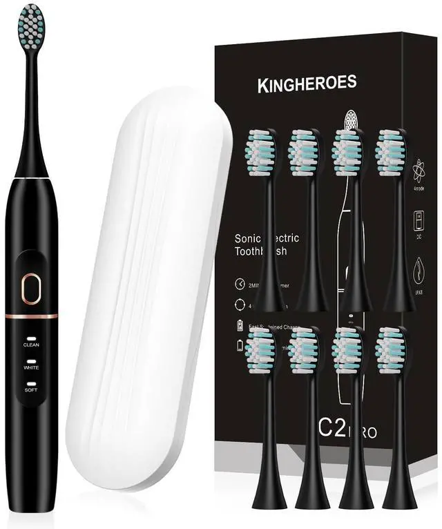 Main image of _Mega Brand Electric Toothbrush Set, Comes with 8 Brush Heads & Travel Case,4 Modes with 2 Minutes Built in Smart Timer, One Charge for 60 Days, 42000 VPM Motor (Black)