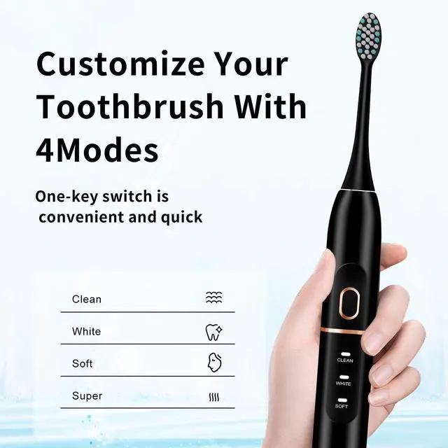 Alt view image 5 of 6 - _Mega Brand Electric Toothbrush Set, Comes with 8 Brush Heads & Travel Case,4 Modes with 2 Minutes Built in Smart Timer, One Charge for 60 Days, 42000 VPM Motor (Black)