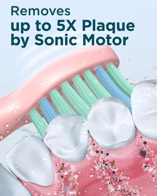 Alt view image 2 of 7 - _Mega Brand M5 Sonic Electric Toothbrush for Adults and Kids - Rechargeable Electric Toothbrush Kids Ages 12+ and Adults with 8 Brush Heads & Travel Case, 120 Days Battery Life - Pink