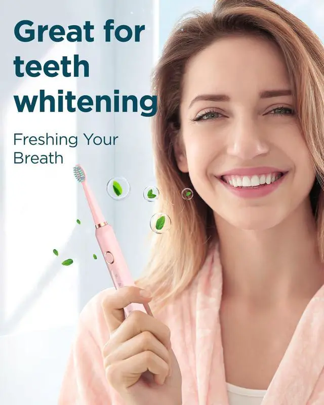 Alt view image 3 of 7 - _Mega Brand M5 Sonic Electric Toothbrush for Adults and Kids - Rechargeable Electric Toothbrush Kids Ages 12+ and Adults with 8 Brush Heads & Travel Case, 120 Days Battery Life - Pink