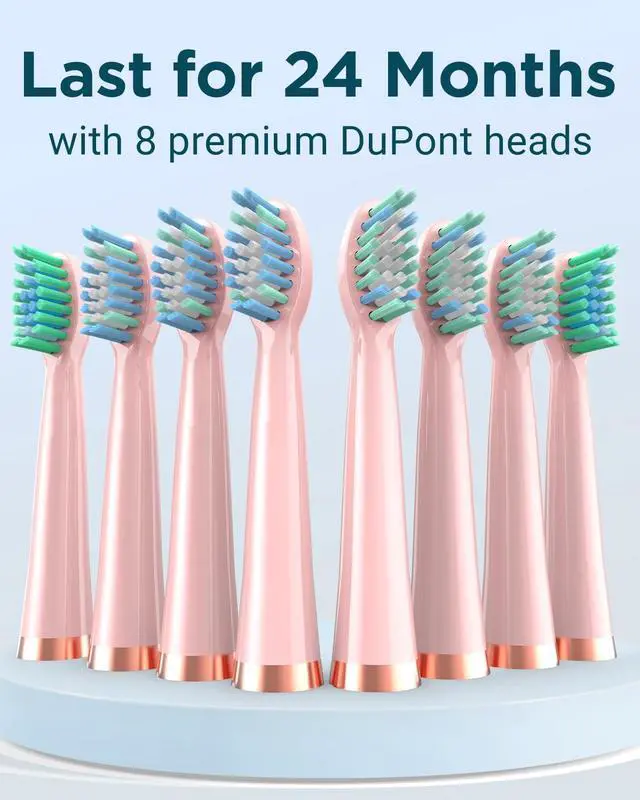 Alt view image 4 of 7 - _Mega Brand M5 Sonic Electric Toothbrush for Adults and Kids - Rechargeable Electric Toothbrush Kids Ages 12+ and Adults with 8 Brush Heads & Travel Case, 120 Days Battery Life - Pink