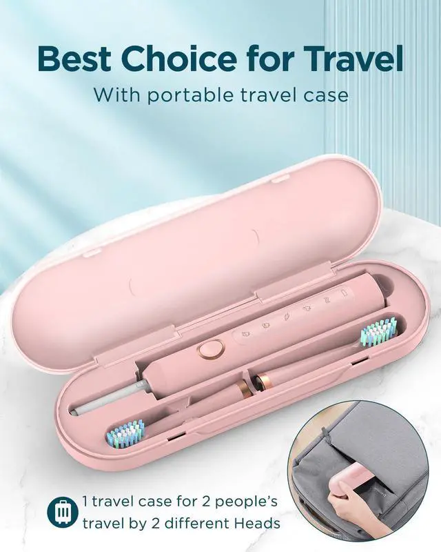 Alt view image 7 of 7 - _Mega Brand M5 Sonic Electric Toothbrush for Adults and Kids - Rechargeable Electric Toothbrush Kids Ages 12+ and Adults with 8 Brush Heads & Travel Case, 120 Days Battery Life - Pink