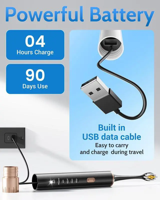 Alt view image 6 of 7 - Sonic 2 Pack Electric Toothbrush for Adults and Kids, Travel Toothbrush Includes 12 Replacement Toothbrush Heads, 6 Modes with 2 MIN Smart Timer (Black White)