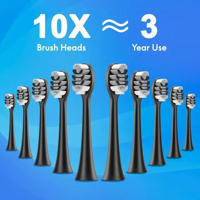 Alt view image 4 of 7 - _Mega Brand Sonic Electric Toothbrush for Adults and Kids, Comes with 10 Brush Heads & Travel Case, 5 Modes with 2 Minutes Built in Smart Timer, One Charge for 90 Days, 42,000 VPM Motor (Black)
