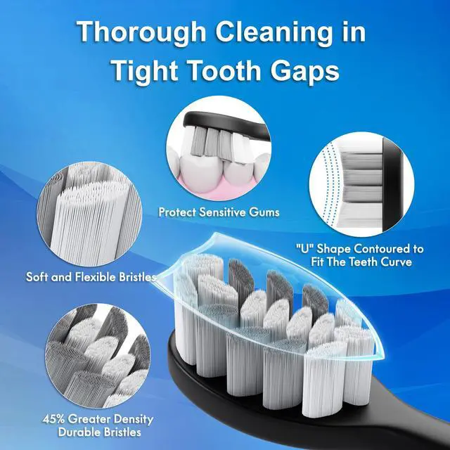 Alt view image 5 of 7 - _Mega Brand Sonic Electric Toothbrush for Adults and Kids, Comes with 10 Brush Heads & Travel Case, 5 Modes with 2 Minutes Built in Smart Timer, One Charge for 90 Days, 42,000 VPM Motor (Black)
