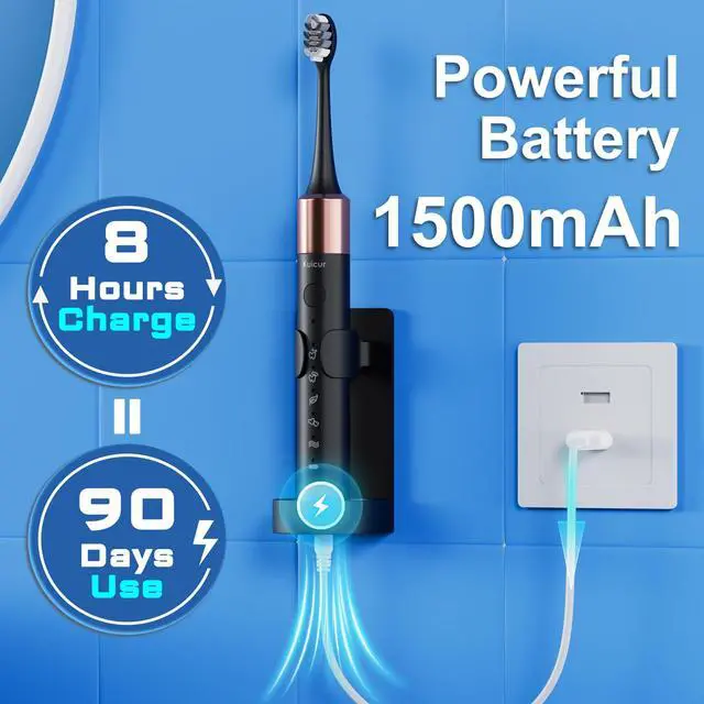 Alt view image 7 of 7 - _Mega Brand Sonic Electric Toothbrush for Adults and Kids, Comes with 10 Brush Heads & Travel Case, 5 Modes with 2 Minutes Built in Smart Timer, One Charge for 90 Days, 42,000 VPM Motor (Black)