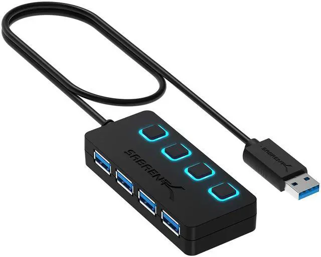 Main image of 4-Port USB 3.0 Hub with Individual LED Power Switches - Slim, Portable Design - 2 Ft Cable - Fast Data Transfer - Compatible with Mac & PC (HB-UM43)