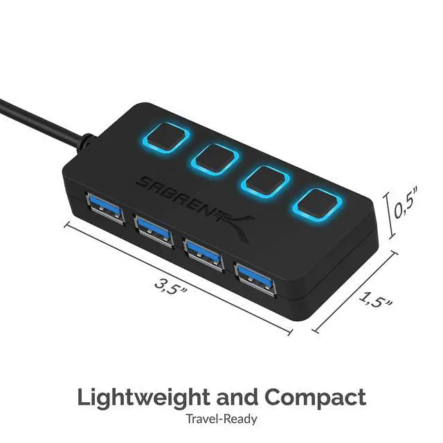 Alt view image 6 of 7 - 4-Port USB 3.0 Hub with Individual LED Power Switches - Slim, Portable Design - 2 Ft Cable - Fast Data Transfer - Compatible with Mac & PC (HB-UM43)