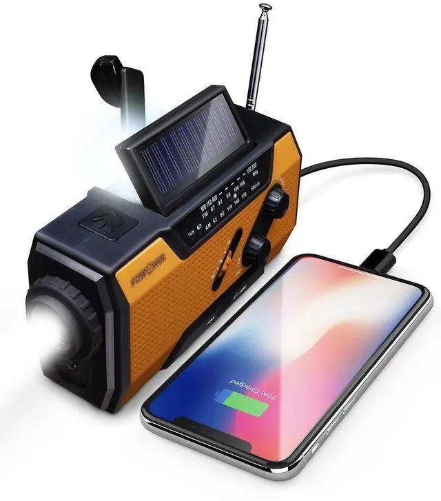 Main image of _Mega Brand Emergency Weather Radio (Model A1) NOAA/AM/FM with 7400mWh Portable Power Bank, USB/Solar/Hand Crank Charging, Battery Operated, SOS Alarm & Flashlight for Indoor/Outdoor Emergencies