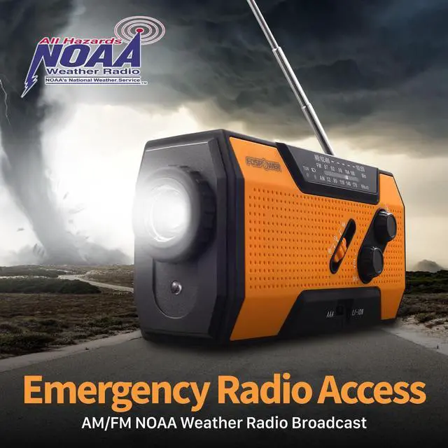 Alt view image 3 of 7 - _Mega Brand Emergency Weather Radio (Model A1) NOAA/AM/FM with 7400mWh Portable Power Bank, USB/Solar/Hand Crank Charging, Battery Operated, SOS Alarm & Flashlight for Indoor/Outdoor Emergencies