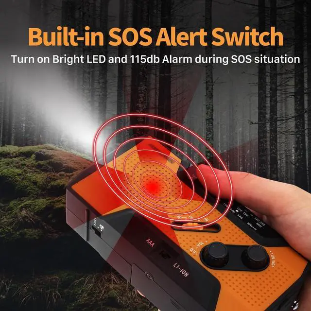 Alt view image 6 of 7 - _Mega Brand Emergency Weather Radio (Model A1) NOAA/AM/FM with 7400mWh Portable Power Bank, USB/Solar/Hand Crank Charging, Battery Operated, SOS Alarm & Flashlight for Indoor/Outdoor Emergencies
