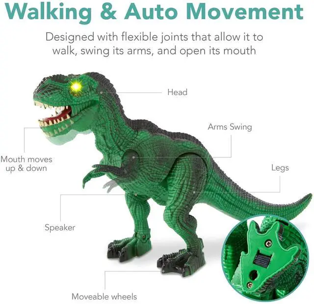 Alt view image 4 of 7 - _Mega Brand Kids Remote Control Dinosaur Toy, Electronic RC T-Rex w/ Light-Up LED Eyes, Roaring Sounds - Green