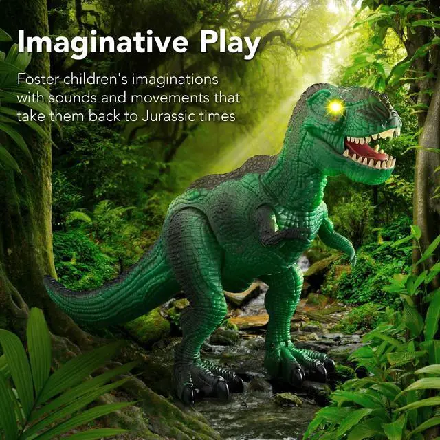 Alt view image 5 of 7 - _Mega Brand Kids Remote Control Dinosaur Toy, Electronic RC T-Rex w/ Light-Up LED Eyes, Roaring Sounds - Green