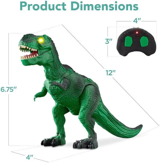 Alt view image 7 of 7 - _Mega Brand Kids Remote Control Dinosaur Toy, Electronic RC T-Rex w/ Light-Up LED Eyes, Roaring Sounds - Green