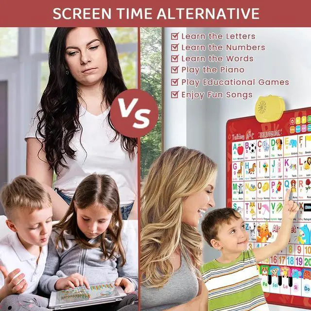 Alt view image 2 of 7 - _Mega Brand Electronic Alphabet Wall Chart, Toddler Learning Toys , Educational Toys ABC Preschool Poster, Alphabet Learning Toys, Toys for Ages 2-6, English & Spanish, Red