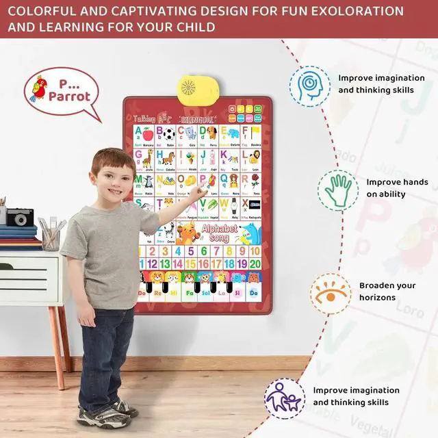 Alt view image 3 of 7 - _Mega Brand Electronic Alphabet Wall Chart, Toddler Learning Toys , Educational Toys ABC Preschool Poster, Alphabet Learning Toys, Toys for Ages 2-6, English & Spanish, Red
