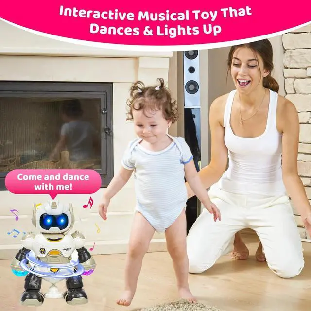 Alt view image 3 of 7 - _Mega Brand Robot Toy for Kids,Electronic Musical Walking Dancing Robot Toys with Flashing Lights&360°Rotating,Gift for Kids, Toddlers, Boys and Girls,Brown