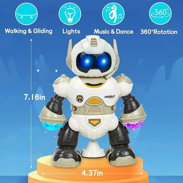 Alt view image 6 of 7 - _Mega Brand Robot Toy for Kids,Electronic Musical Walking Dancing Robot Toys with Flashing Lights&360°Rotating,Gift for Kids, Toddlers, Boys and Girls,Brown