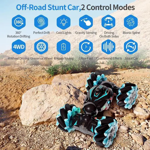 Alt view image 4 of 6 - _Mega Brand RC Stunt Car, 2.4GHz 4WD Gesture Sensing Remote Control Car with Lights Music 360° Rotating Vehicles
