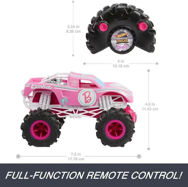Alt view image 3 of 6 - _Mega Brand Barbie Monster Truck RC, Battery-Powered Remote-Control Toy Truck in 1:24 Scale